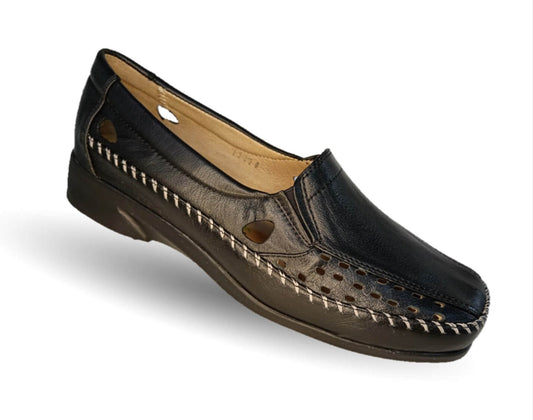 Zapato de Confort y Casual abierto de piel de ternera con Shock Point Capricho 15020 Negro para mujer