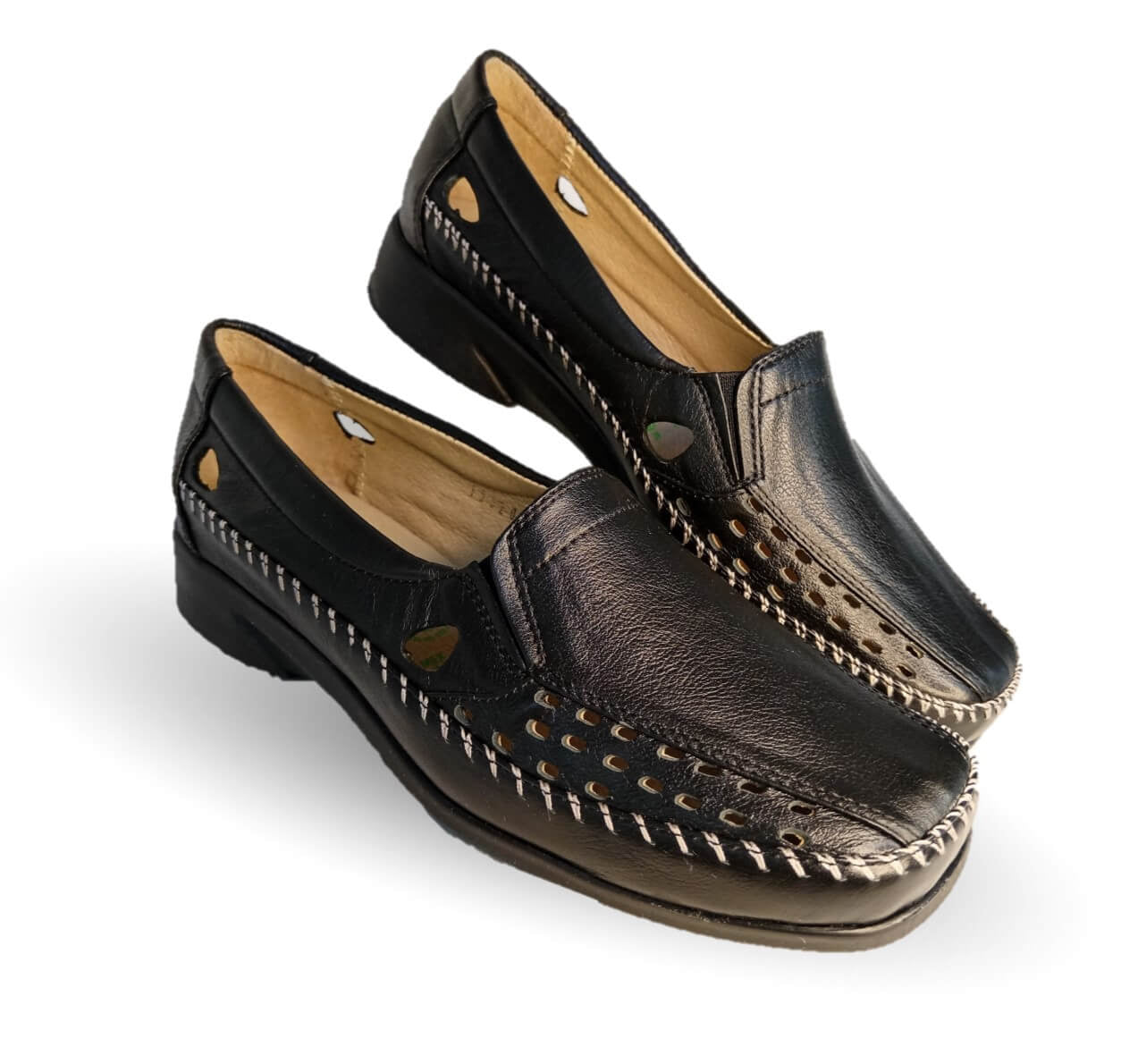 Zapato de Confort y Casual abierto de piel de ternera con Shock Point Capricho 15020 Negro para mujer