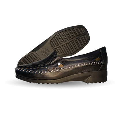 Zapato de Confort y Casual abierto de piel de ternera con Shock Point Capricho 15020 Negro para mujer