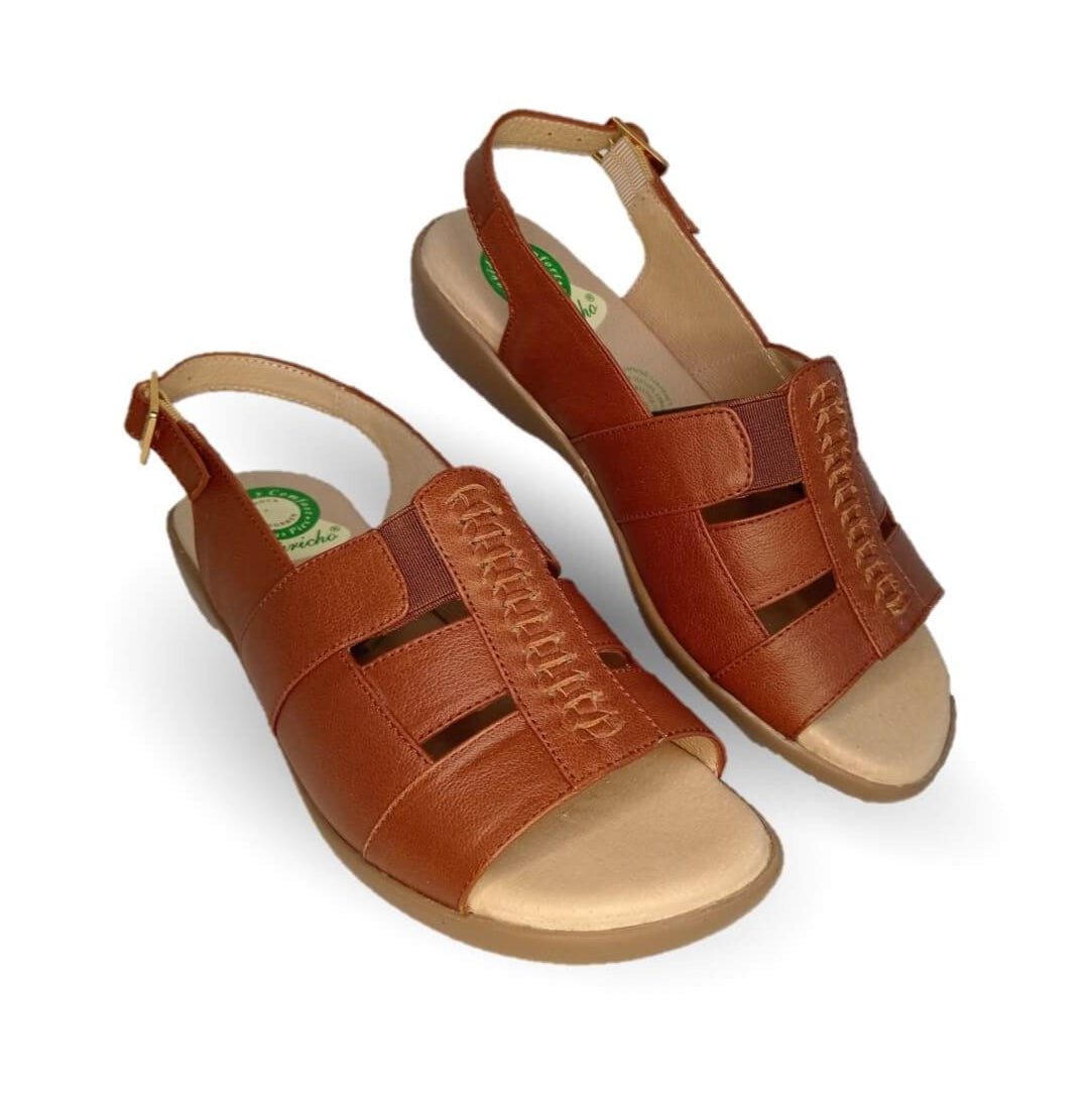 Sandalia de Confort de piel de ternera con Shock Point Capricho 16273 Brandy para mujer