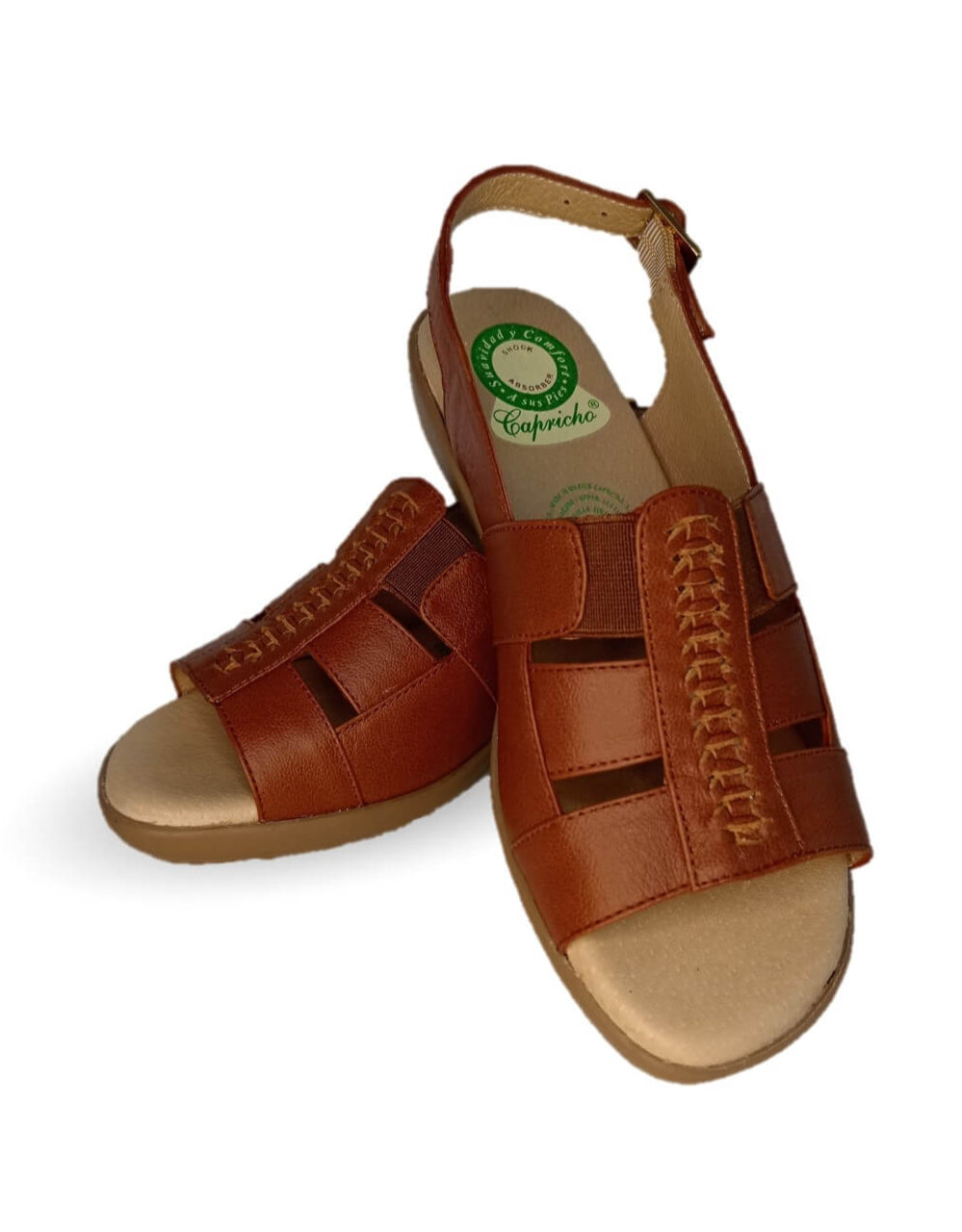 Sandalia de Confort de piel de ternera con Shock Point Capricho 16273 Brandy para mujer