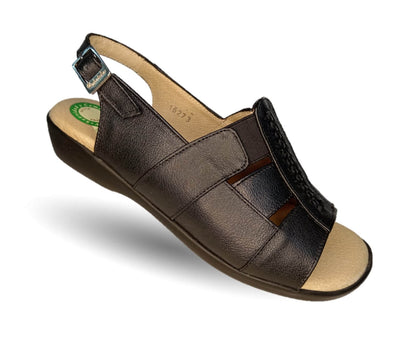 Sandalia de Confort de piel de ternera con Shock Point Capricho 16273 Negro para mujer