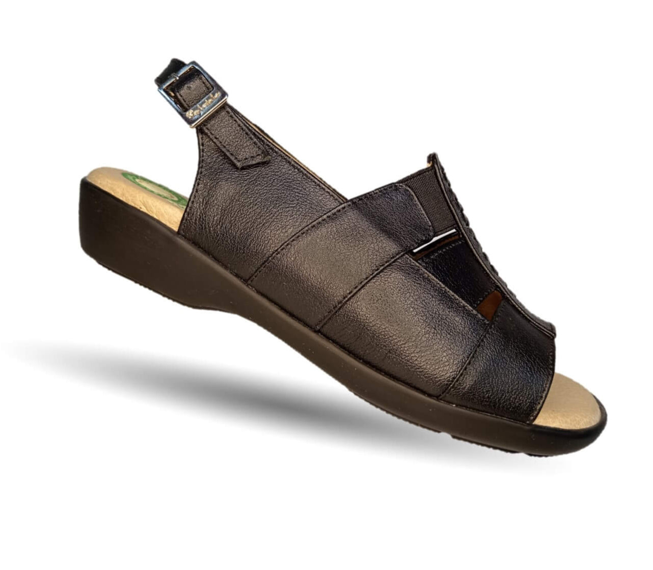 Sandalia de Confort de piel de ternera con Shock Point Capricho 16273 Negro para mujer