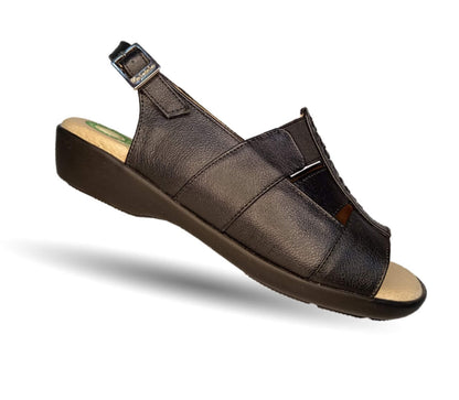 Sandalia de Confort de piel de ternera con Shock Point Capricho 16273 Negro para mujer