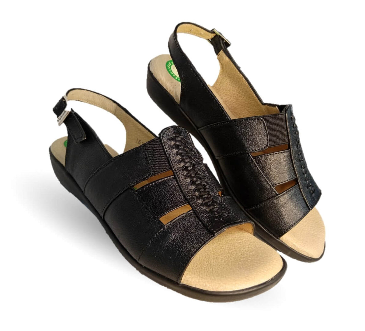 Sandalia de Confort de piel de ternera con Shock Point Capricho 16273 Negro para mujer