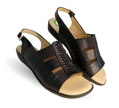 Sandalia de Confort de piel de ternera con Shock Point Capricho 16273 Negro para mujer