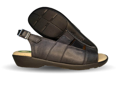 Sandalia de Confort de piel de ternera con Shock Point Capricho 16273 Negro para mujer