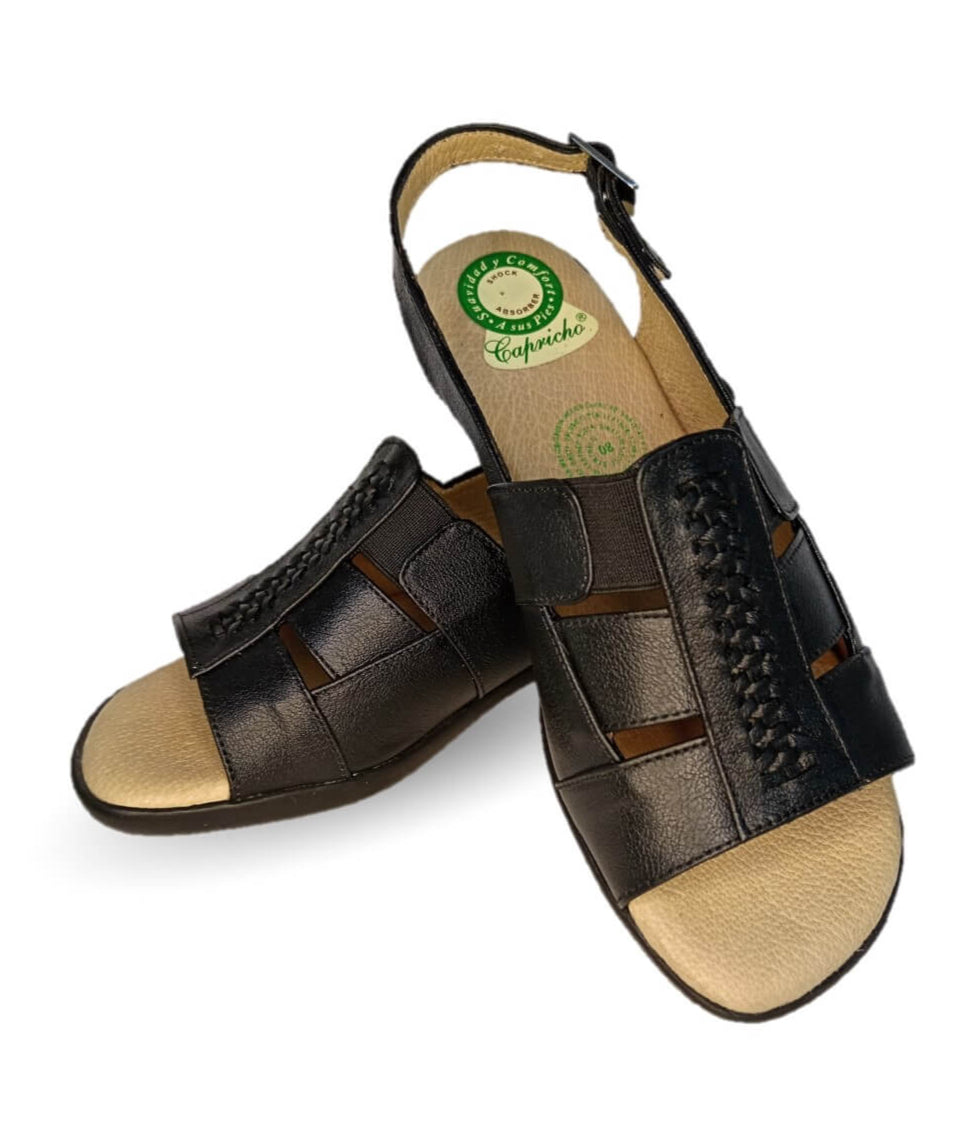 Sandalia de Confort de piel de ternera con Shock Point Capricho 16273 Negro para mujer