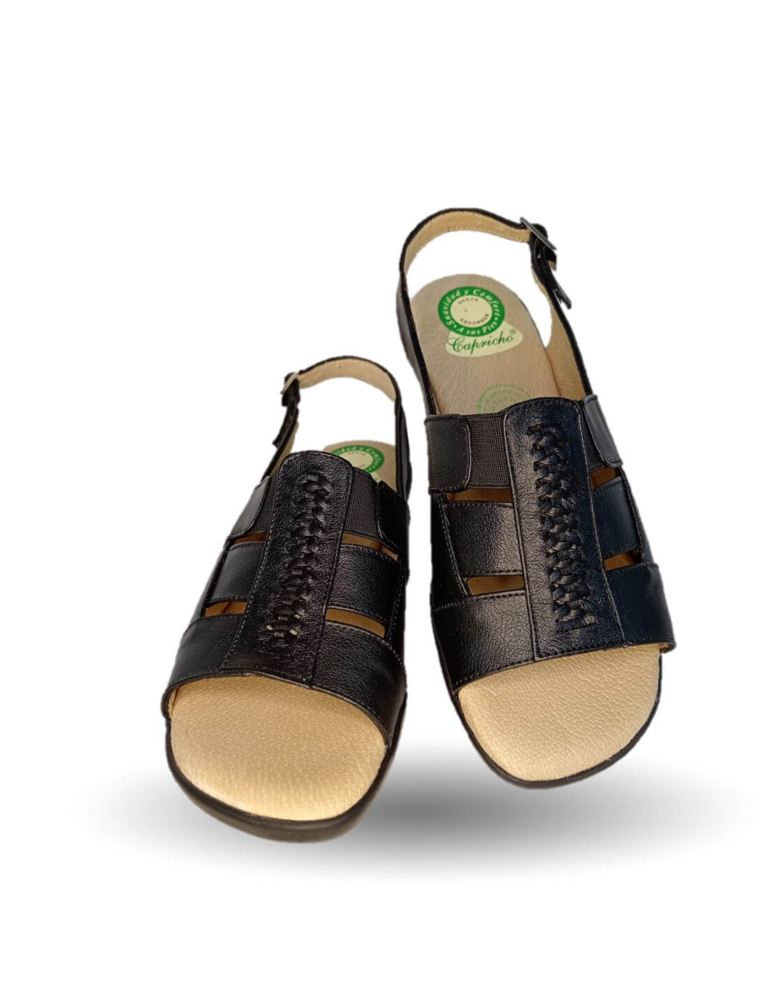 Sandalia de Confort de piel de ternera con Shock Point Capricho 16273 Negro para mujer