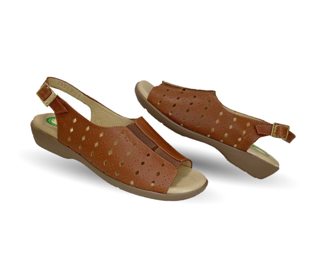 Sandalia de Confort de piel de ternera con Shock Point Capricho 16371 Brandy para mujer