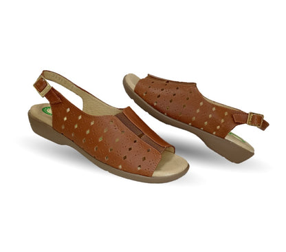 Sandalia de Confort de piel de ternera con Shock Point Capricho 16371 Brandy para mujer