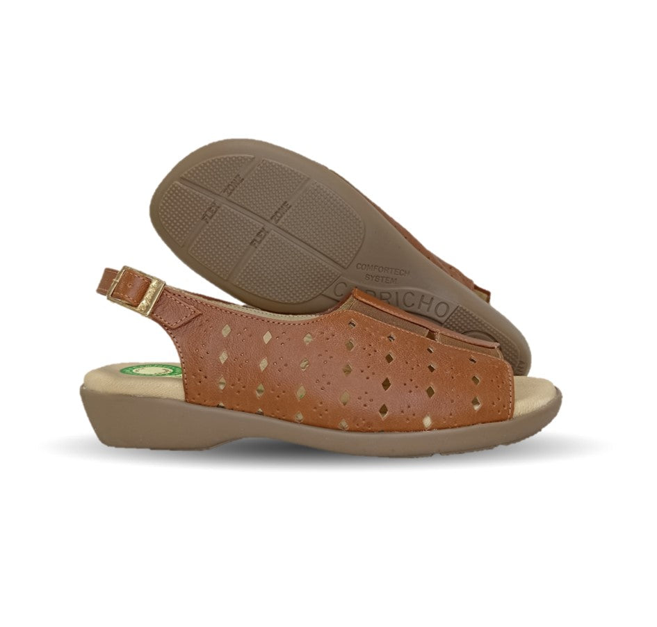 Sandalia de Confort de piel de ternera con Shock Point Capricho 16371 Brandy para mujer