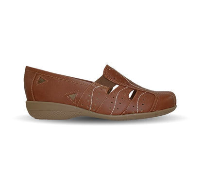 Zapato de Confort y Casual abierto de piel de ternera con Shock Point Capricho 21187 Brandy para mujer