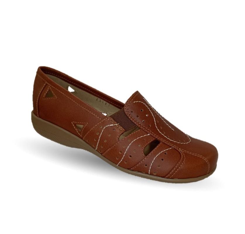 Zapato de Confort y Casual abierto de piel de ternera con Shock Point Capricho 21187 Brandy para mujer