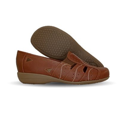 Zapato de Confort y Casual abierto de piel de ternera con Shock Point Capricho 21187 Brandy para mujer