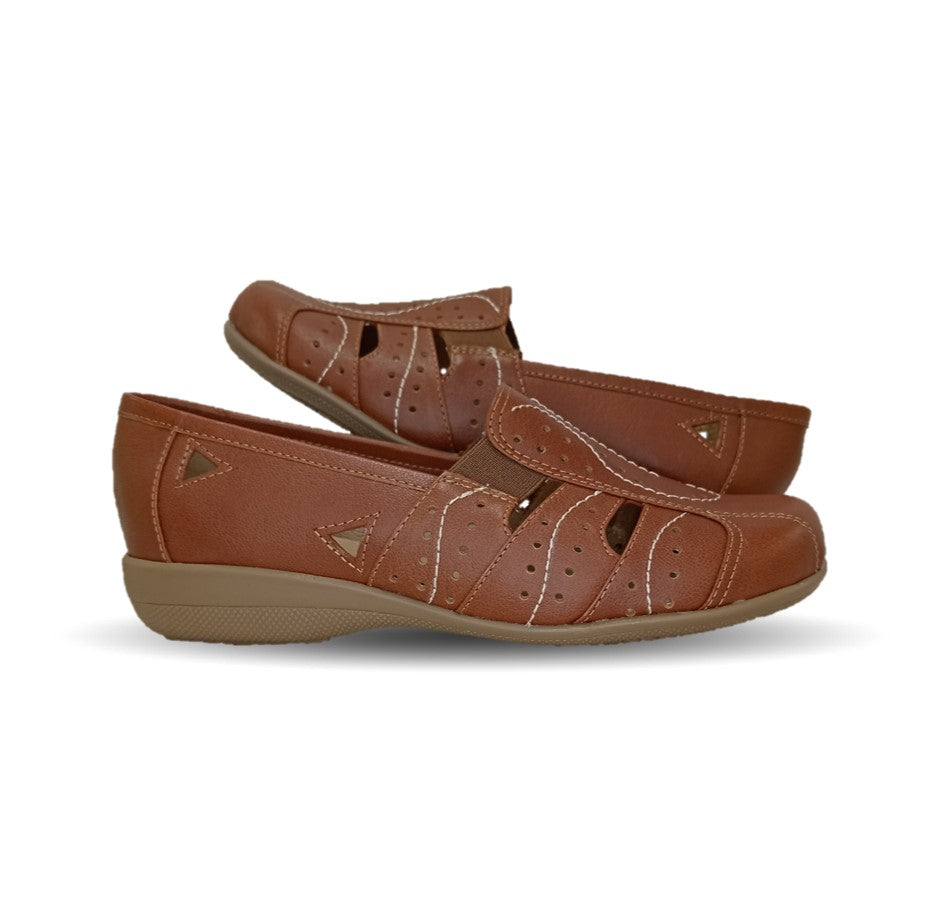 Zapato de Confort y Casual abierto de piel de ternera con Shock Point Capricho 21187 Brandy para mujer