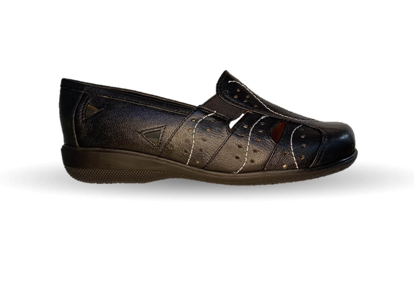 Zapato de Confort y Casual abierto de piel de ternera con Shock Point Capricho 21187 Negro para mujer