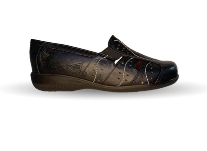 Zapato de Confort y Casual abierto de piel de ternera con Shock Point Capricho 21187 Negro para mujer