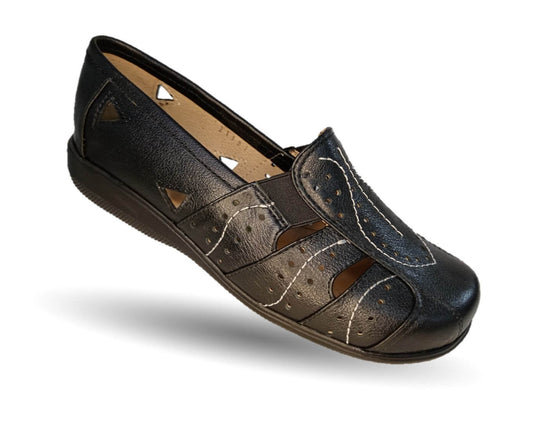 Zapato de Confort y Casual abierto de piel de ternera con Shock Point Capricho 21187 Negro para mujer