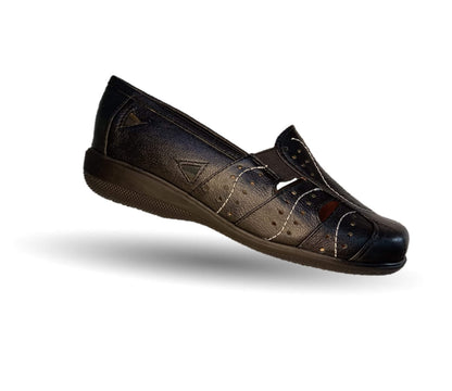 Zapato de Confort y Casual abierto de piel de ternera con Shock Point Capricho 21187 Negro para mujer