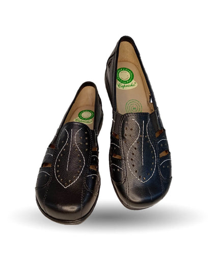 Zapato de Confort y Casual abierto de piel de ternera con Shock Point Capricho 21187 Negro para mujer