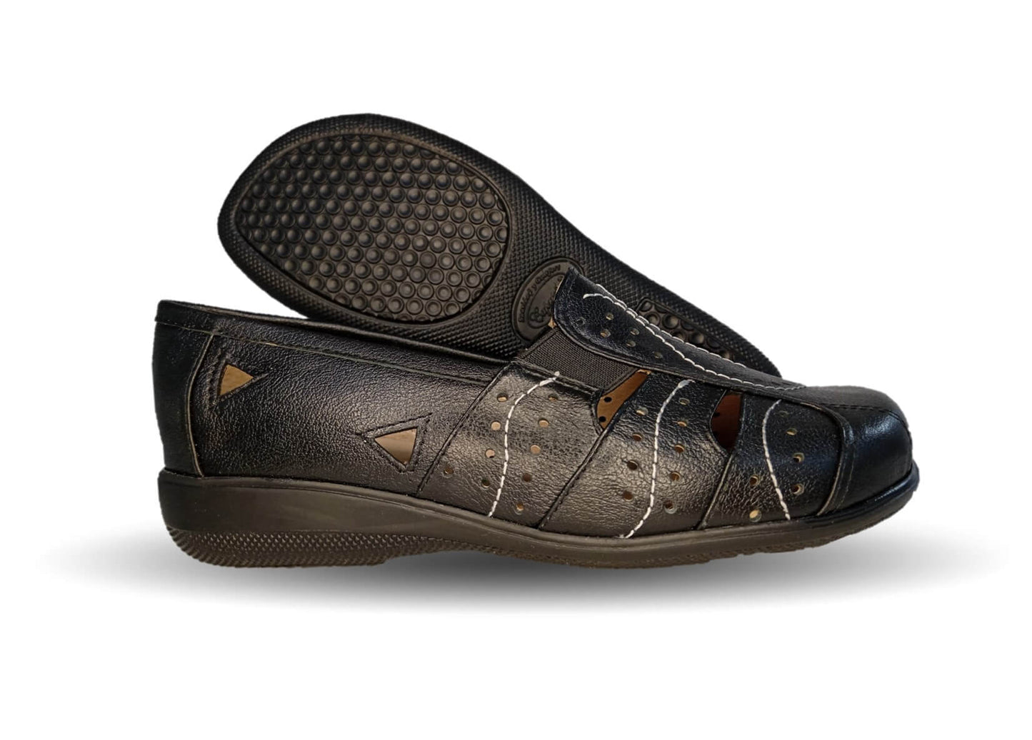 Zapato de Confort y Casual abierto de piel de ternera con Shock Point Capricho 21187 Negro para mujer