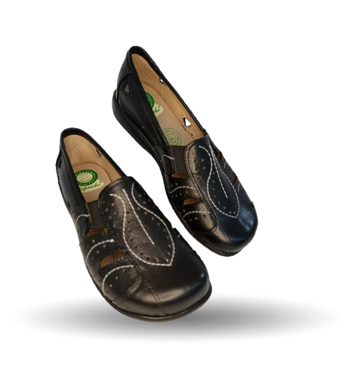 Zapato de Confort y Casual abierto de piel de ternera con Shock Point Capricho 21187 Negro para mujer