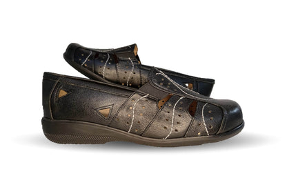 Zapato de Confort y Casual abierto de piel de ternera con Shock Point Capricho 21187 Negro para mujer