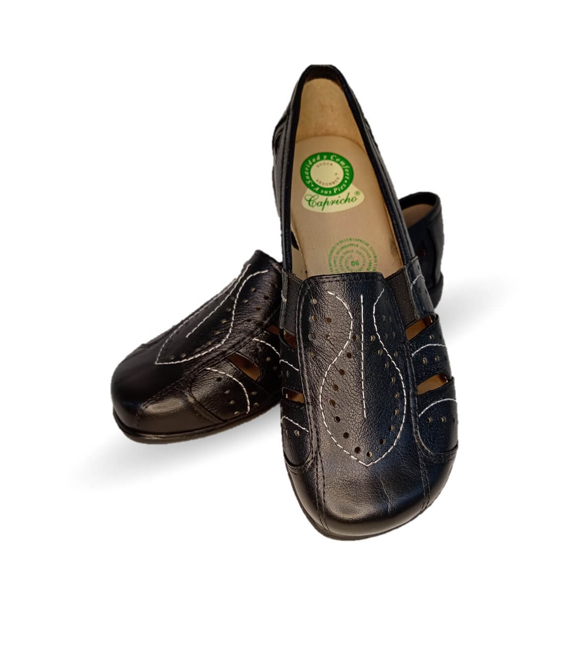 Zapato de Confort y Casual abierto de piel de ternera con Shock Point Capricho 21187 Negro para mujer