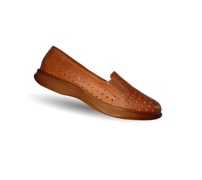 Zapato de Confort y Casual de piel de ternera con suela extra ligera y Shock Point Capricho 23017 Brandy para mujer