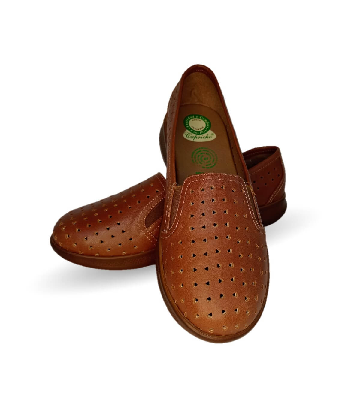 Zapato de Confort y Casual de piel de ternera con suela extra ligera y Shock Point Capricho 23017 Brandy para mujer
