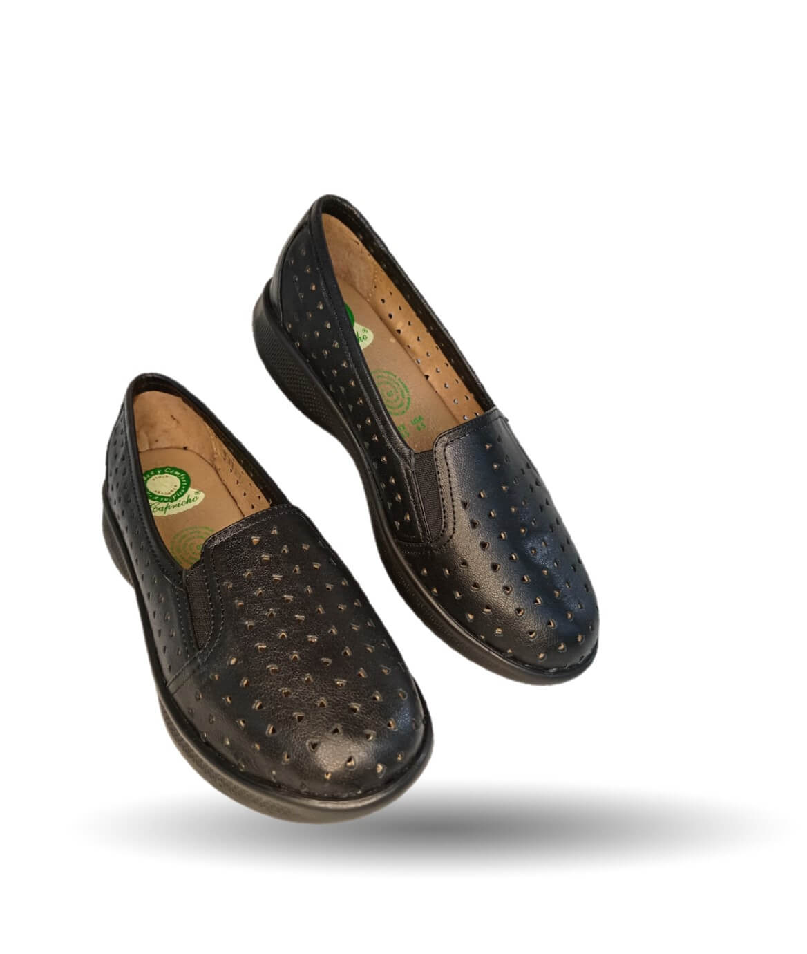 Zapato de Confort y Casual de piel de ternera con suela extra ligera y Shock Point Capricho 23017 Negro para mujer