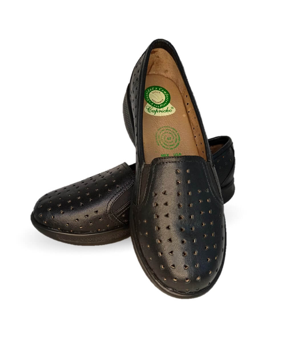 Zapato de Confort y Casual de piel de ternera con suela extra ligera y Shock Point Capricho 23017 Negro para mujer