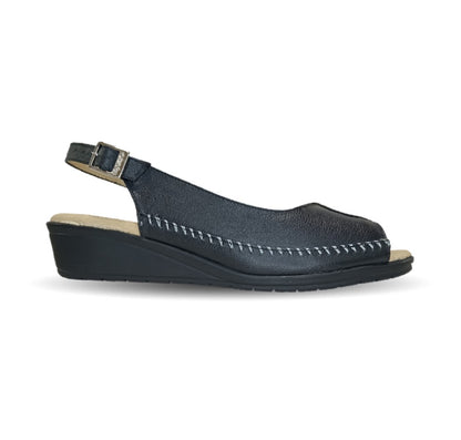 Sandalia de Confort de piel de ternera con Shock Point Capricho 27027 Negro para mujer