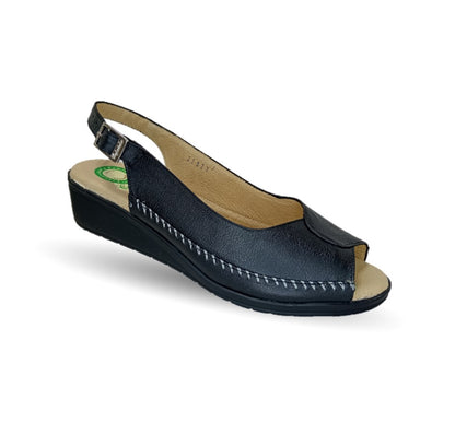 Sandalia de Confort de piel de ternera con Shock Point Capricho 27027 Negro para mujer