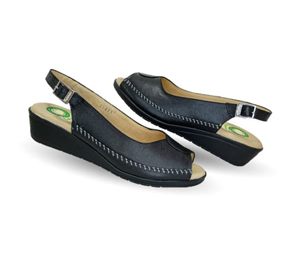 Sandalia de Confort de piel de ternera con Shock Point Capricho 27027 Negro para mujer