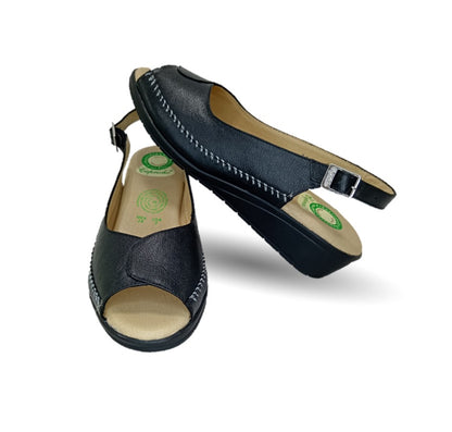 Sandalia de Confort de piel de ternera con Shock Point Capricho 27027 Negro para mujer