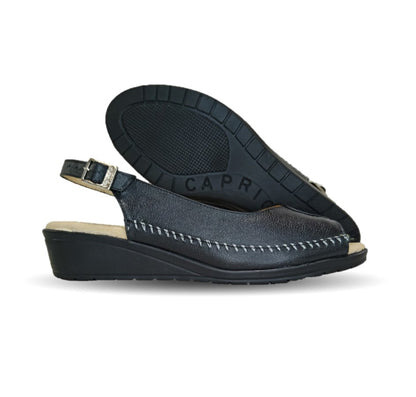 Sandalia de Confort de piel de ternera con Shock Point Capricho 27027 Negro para mujer