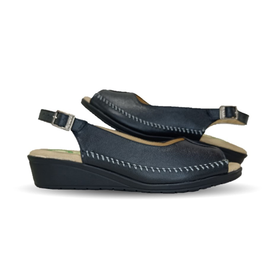 Sandalia de Confort de piel de ternera con Shock Point Capricho 27027 Negro para mujer