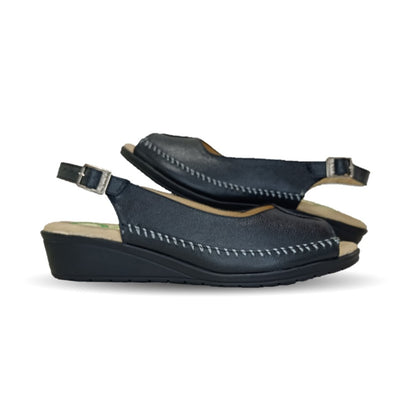 Sandalia de Confort de piel de ternera con Shock Point Capricho 27027 Negro para mujer