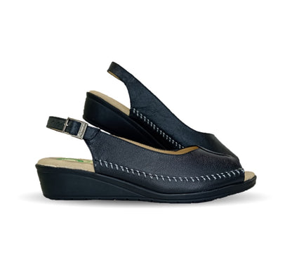 Sandalia de Confort de piel de ternera con Shock Point Capricho 27027 Negro para mujer