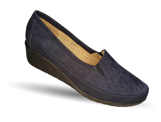 Zapato de Confort y Casual de piel de ternera con Shock Point Capricho 6041 Nobuck Azul para mujer