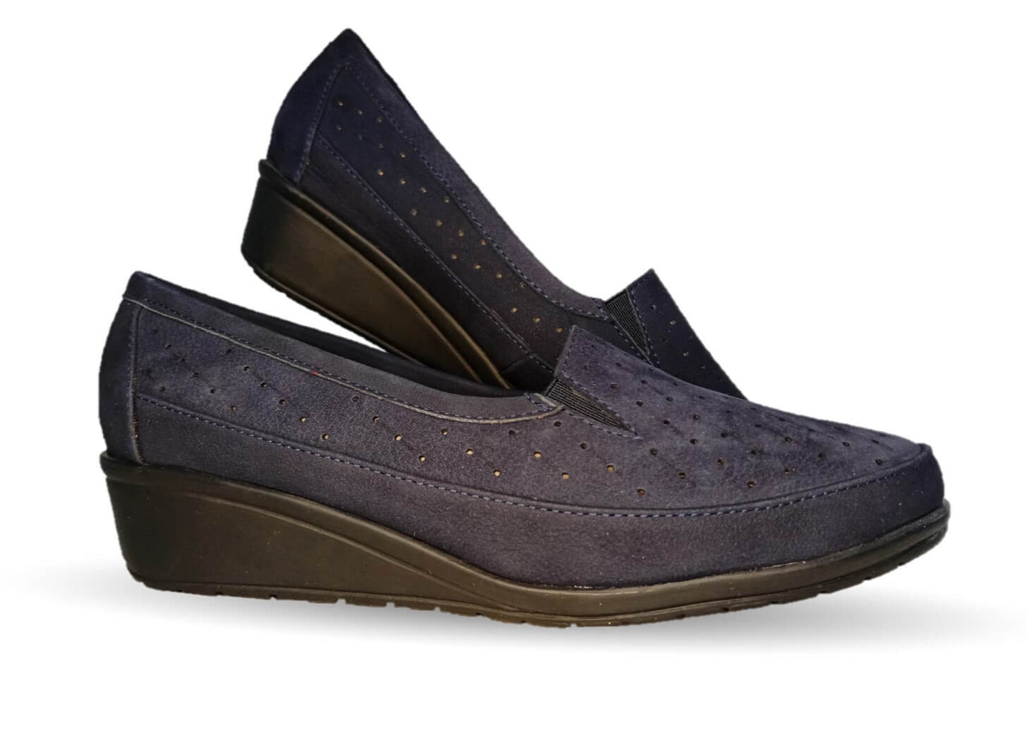 Zapato de Confort y Casual de piel de ternera con Shock Point Capricho 6041 Nobuck Azul para mujer