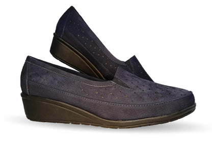 Zapato de Confort y Casual de piel de ternera con Shock Point Capricho 6041 Nobuck Azul para mujer