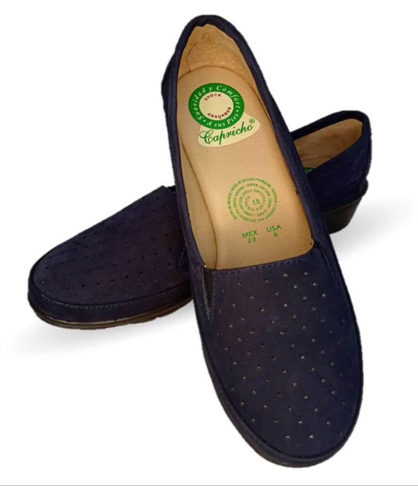 Zapato de Confort y Casual de piel de ternera con Shock Point Capricho 6041 Nobuck Azul para mujer