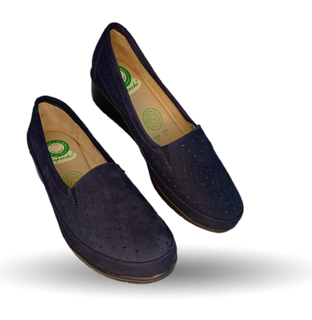 Zapato de Confort y Casual de piel de ternera con Shock Point Capricho 6041 Nobuck Azul para mujer