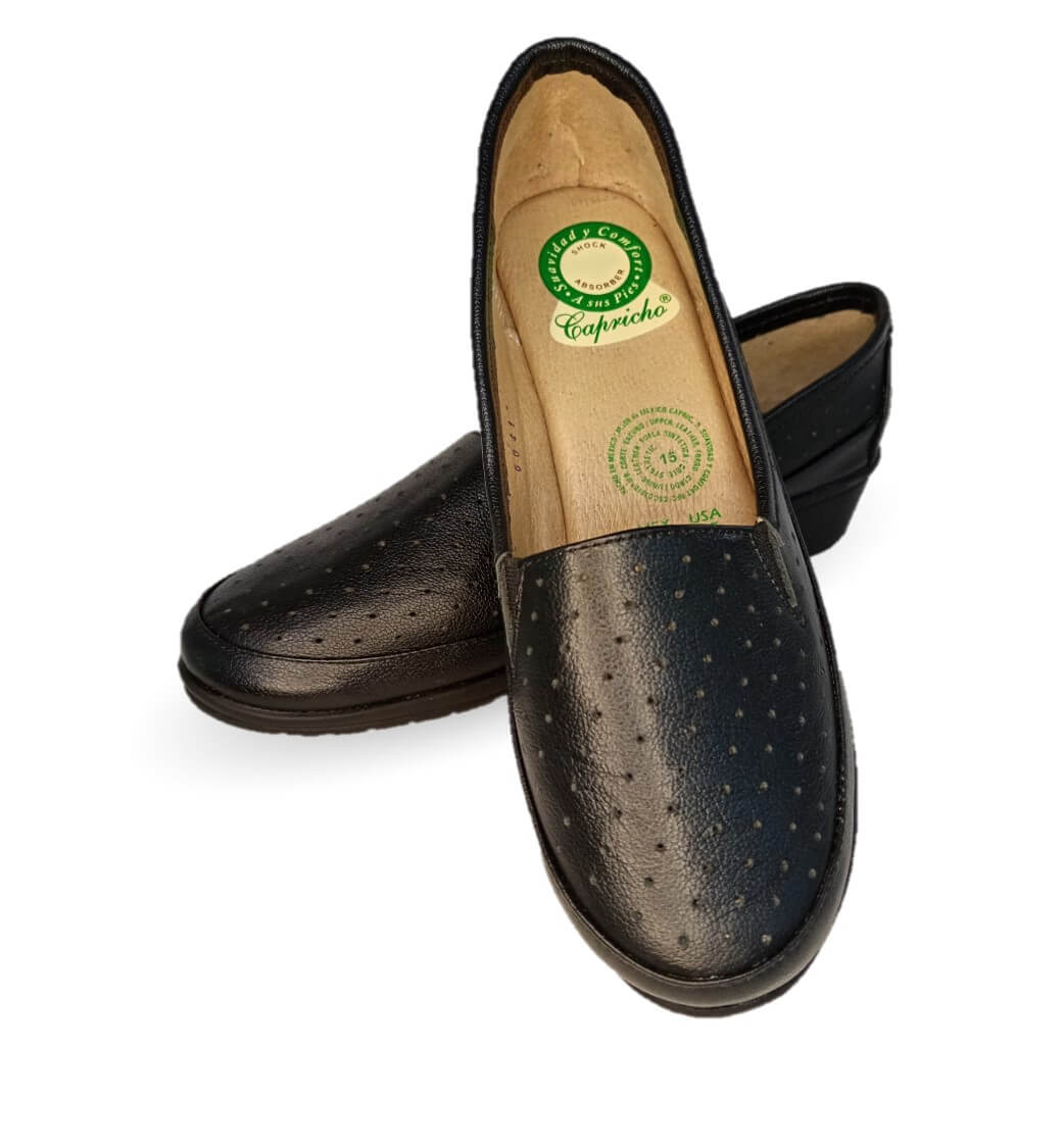Zapato de Confort y Casual de piel de ternera con Shock Point Capricho 6041 Negro para mujer