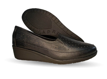 Zapato de Confort y Casual de piel de ternera con Shock Point Capricho 6041 Negro para mujer