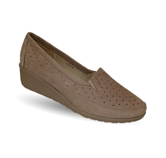 Zapato de Confort y Casual de piel de ternera con Shock Point Capricho 6041 Nobuck Nuez para mujer