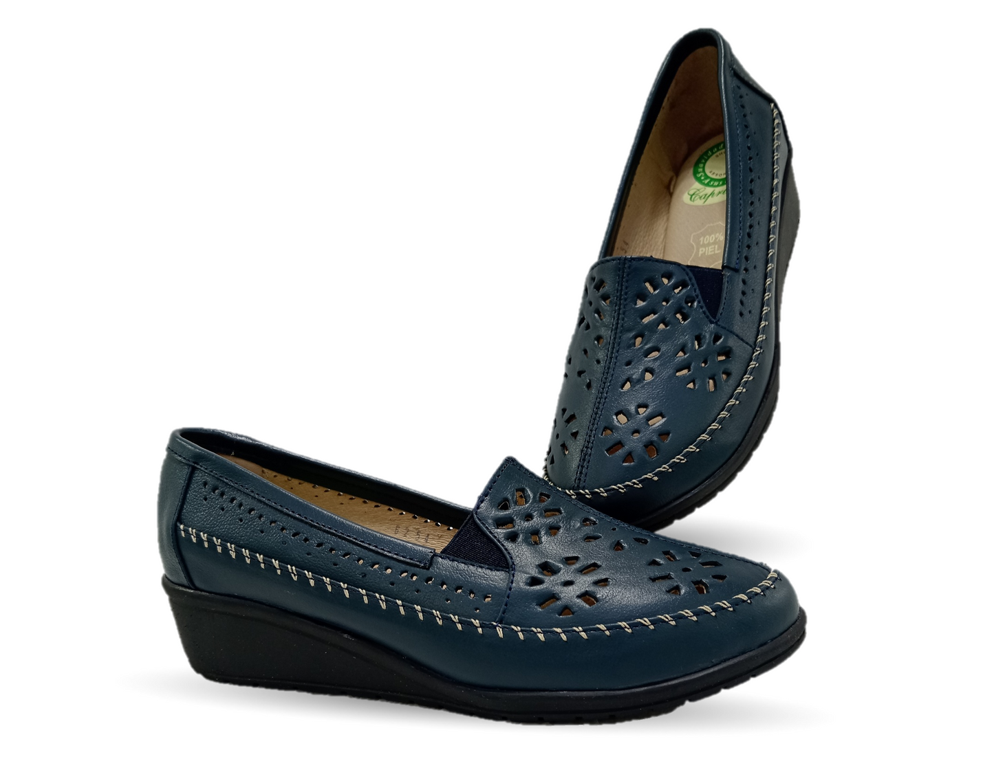 Zapato de Confort y Casual de piel de ternera con Shock Point Capricho 6254 Marino para mujer